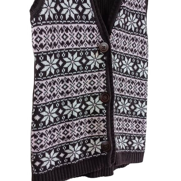 Miss Attitude Fair Isle Fur Trimmed Hooded Knit Brown Pink Girls L Sweater Vest - Picture 4 of 7